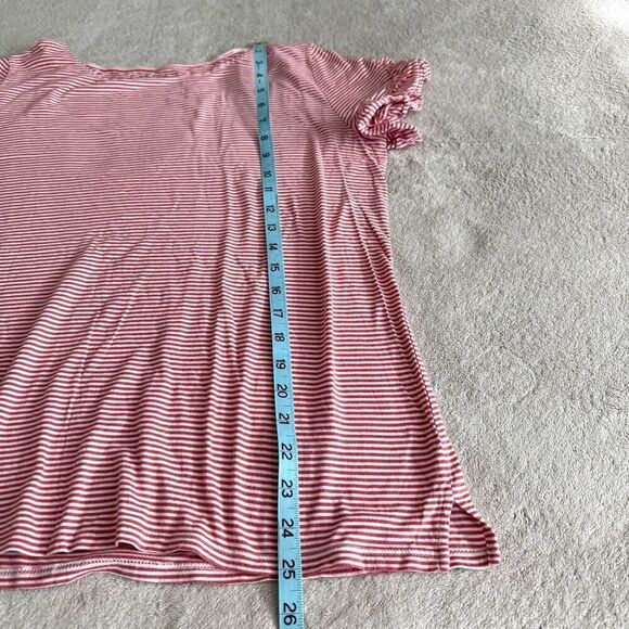 Ann Taylor Loft Red and White Striped Cotton Ruffle Sleeve T-Shirt - Picture 9 of 9